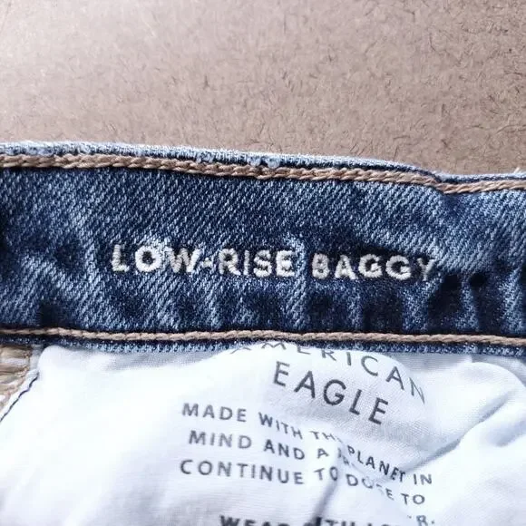 American Eagle Low Rise Baggy Jeans Women 2 Blue Stretch Faded Y2K Skater 90s - Picture 4 of 9